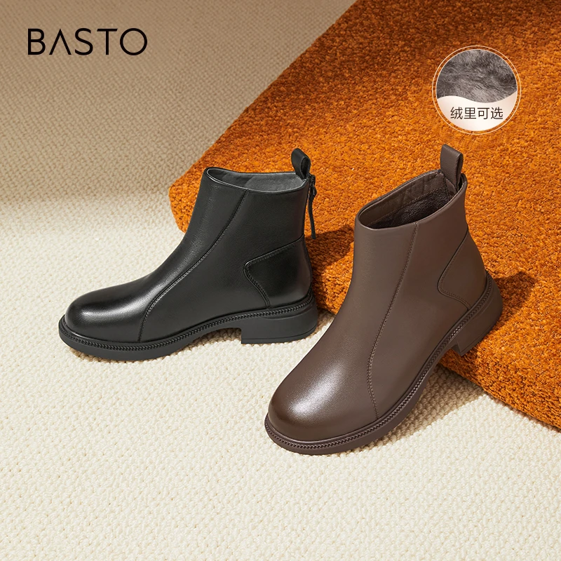 【百思图】粗跟女款短靴 单里/绒里 棕色/黑色 G2176DD4