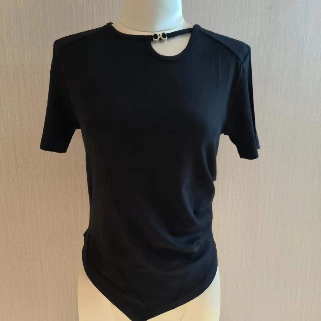 不规则下摆纯色短袖