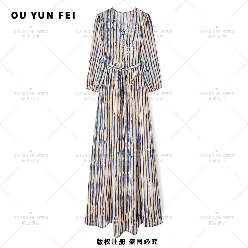 高级感连衣裙女早秋新款气质显瘦穿搭时尚轻奢洋气印花长裙F1678