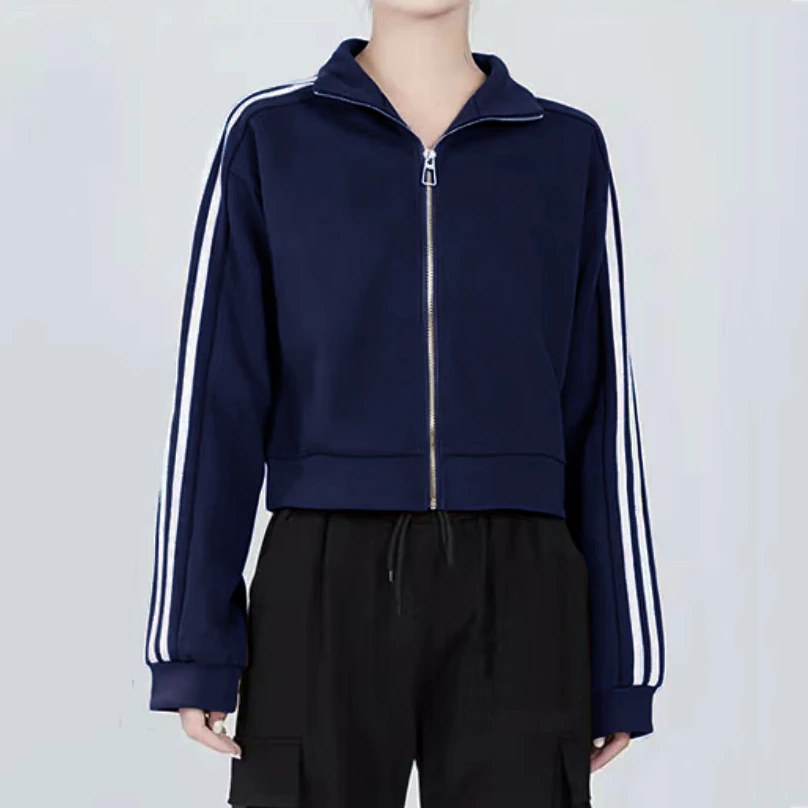 只发新疆  女士三道杠长袖运动短款外套修身显瘦拉链开衫 66809