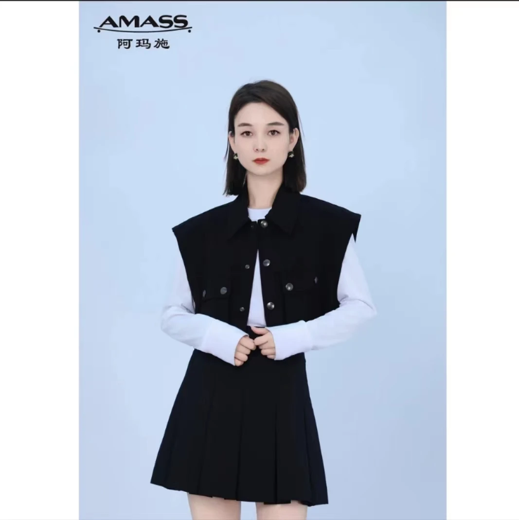 AMASS/阿玛施气质短款学院风时尚新款工装双口袋马甲 5400706