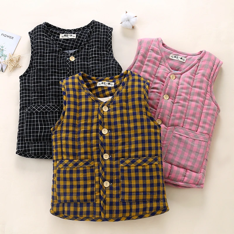 儿童冬季夹棉保暖马甲男童女童中大童学生休闲加厚棉花背心亲子装