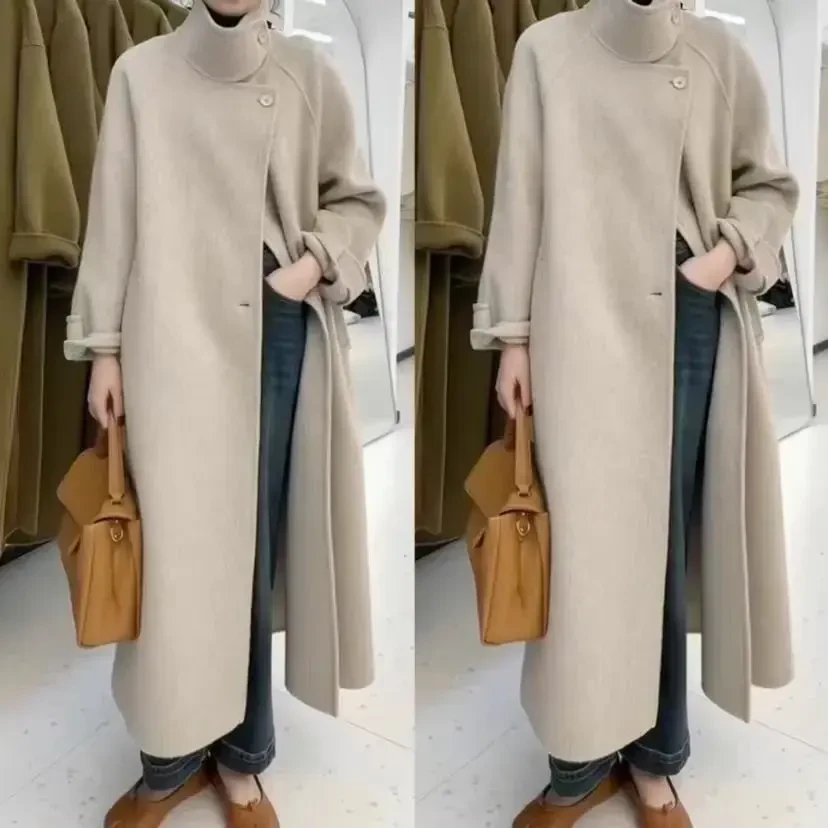 【8332】新款韩系立领双面呢大衣女2024新款冬装过膝长款羊毛呢外套
