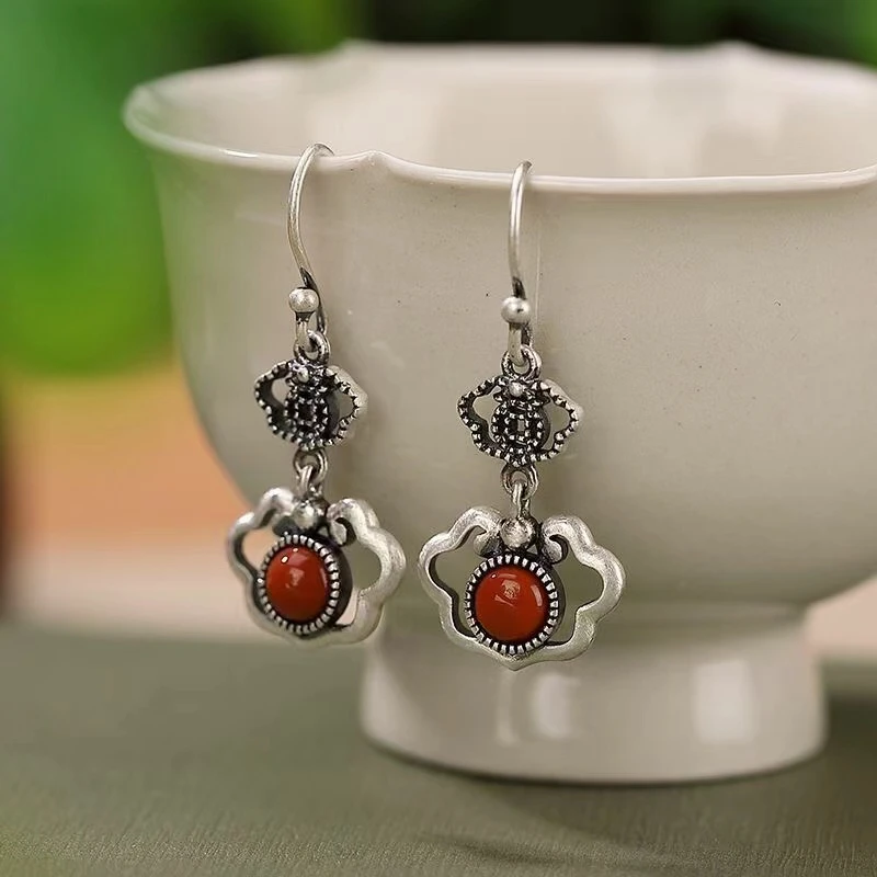 925银耳饰 个性复古平安所如意耳坠古典民族风长款女士耳钩耳饰