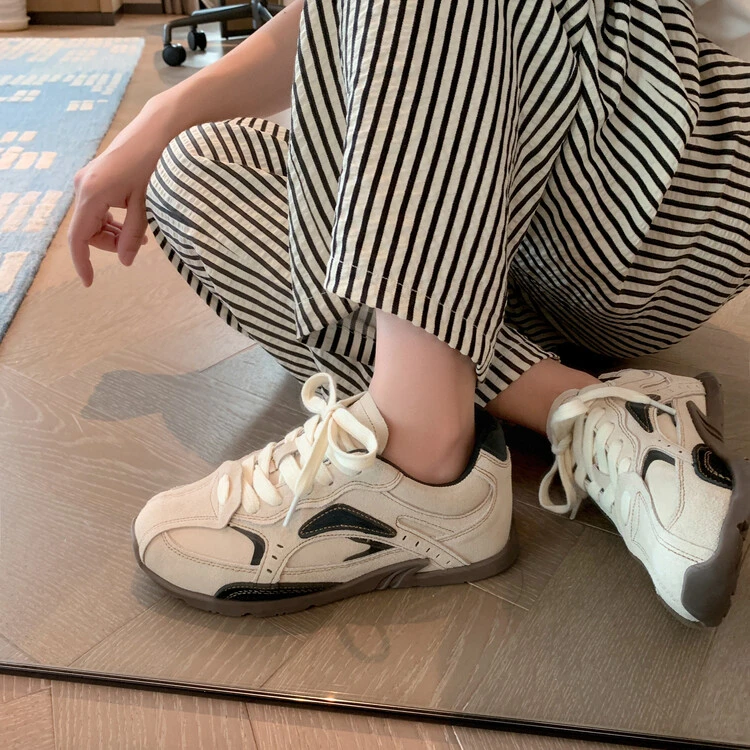 苏茵茵同款德训鞋女平跟运动休闲鞋拼色复古百搭系带单鞋女网红秋