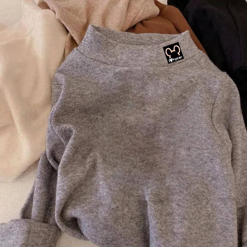 儿童半高领打底衫字母印花洋气秋冬装男童女童中大童德绒内搭T恤