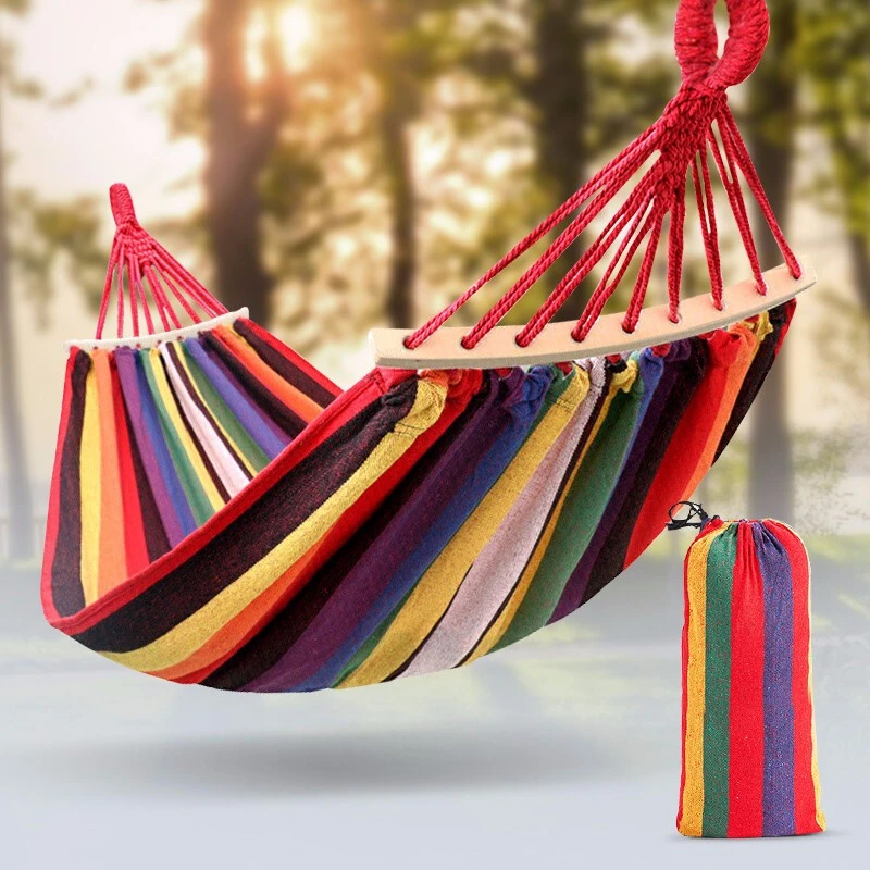 尚烤佳 吊床 木杆防侧翻吊床 宿舍吊床 露营秋千 双人吊床 彩虹色