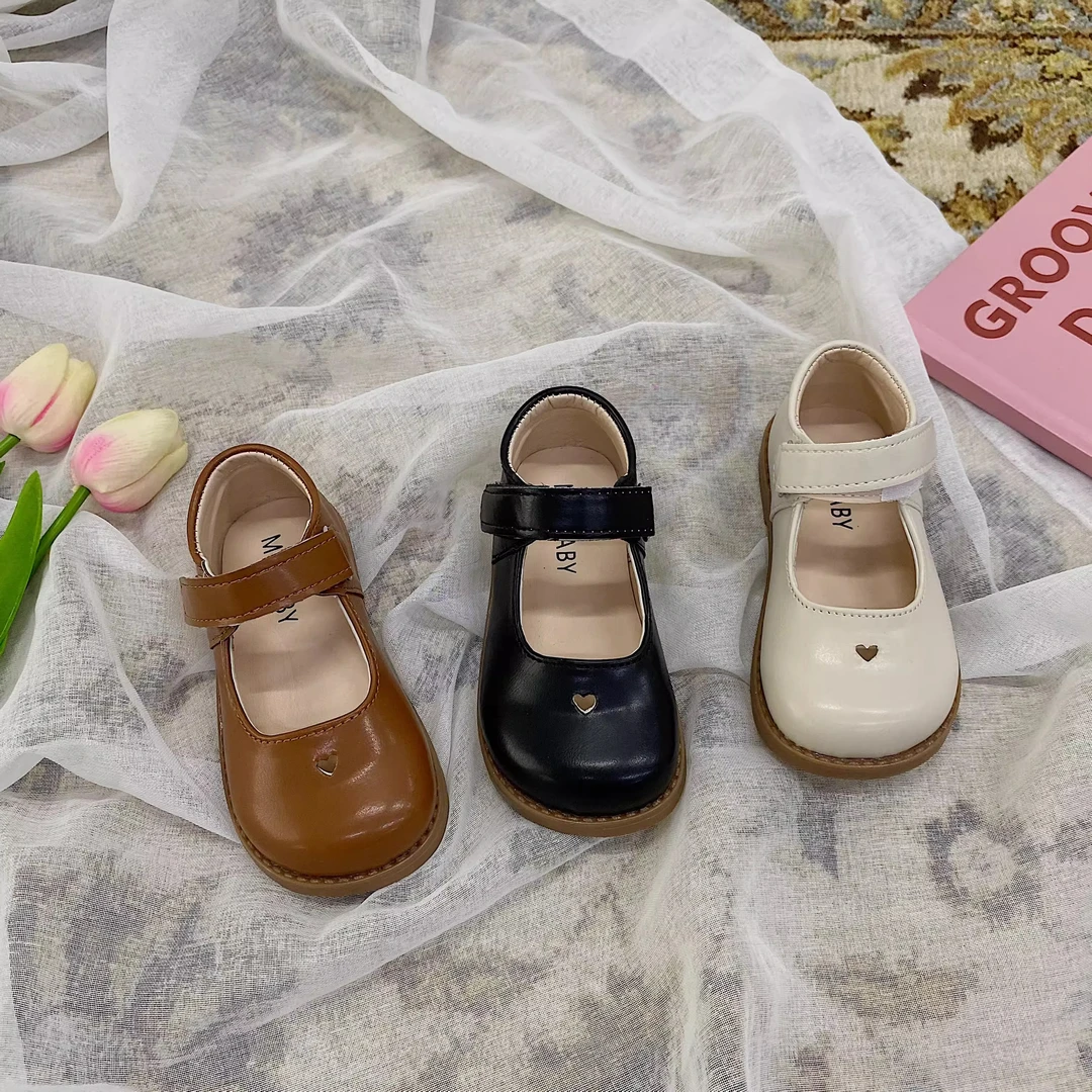 魔术贴软底宝宝单鞋2024春秋儿童鞋复古风女童小皮鞋百搭公主鞋潮