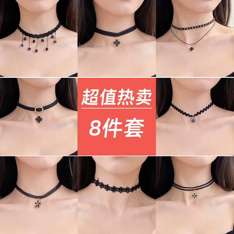 合金布艺项链 黑色甜酷锁骨链 夏季颈链网红轻奢小众配饰毛衣性感