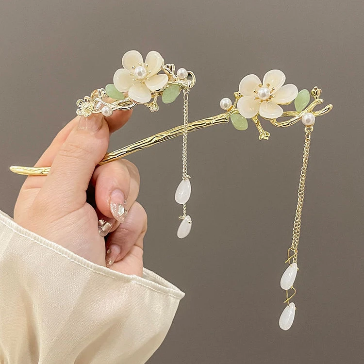 玉兰花古风发夹旗袍头饰流苏发簪侧边簪子步摇汉服发饰
