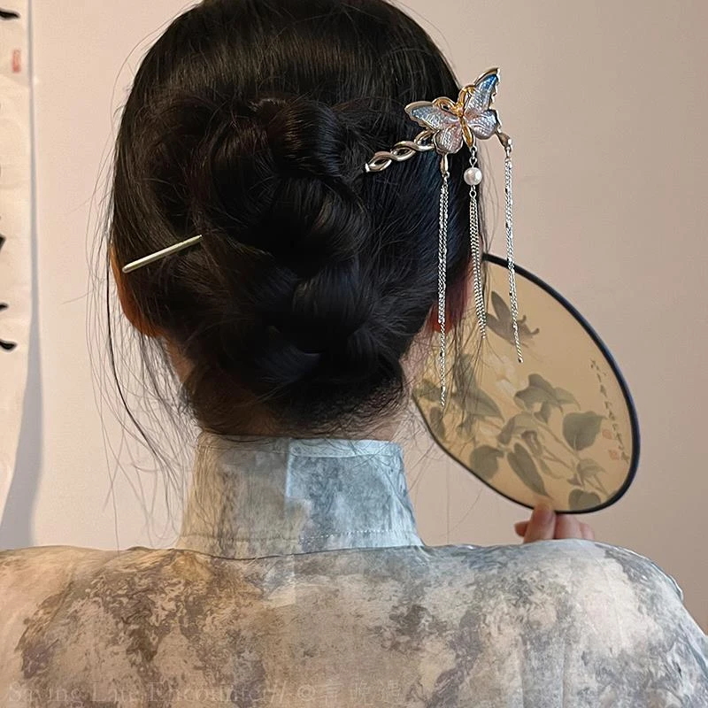 合金发饰 国风蝴蝶流苏发簪步摇盘发簪子复古气质高级感汉服发钗