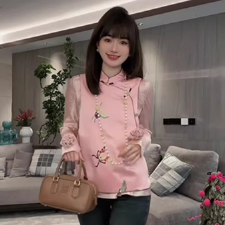 新中式2024秋新款复古爆款新款高级国风气质马甲盘扣小衫毛边上衣