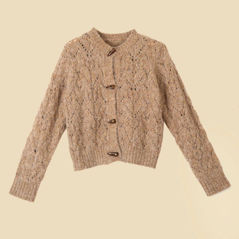 KAPOKLAB【柯莱娜】2024秋冬重工小众麻花软糯慵懒长袖针织开衫毛衣