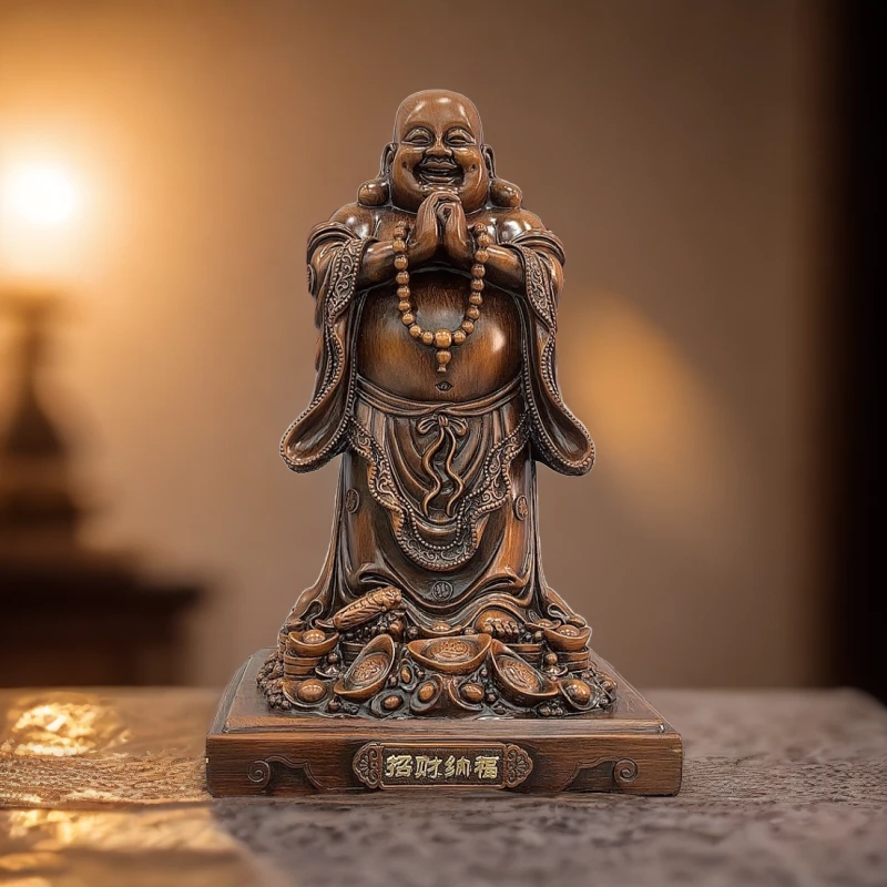 大号招财纳福弥勒佛前台客厅雕刻佛像乔迁开业高端礼品长30高50cm