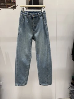 F.A［海岛］常规水洗韩版老爹裤女装蓝色时尚高腰百搭