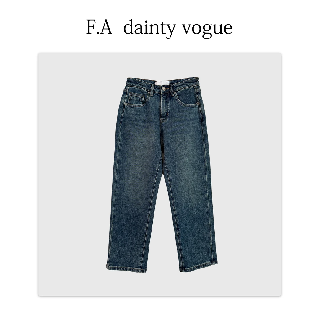 F.A［暖梨］秋季新款高腰牛仔小直筒烟管裤女 显瘦时尚百搭九分