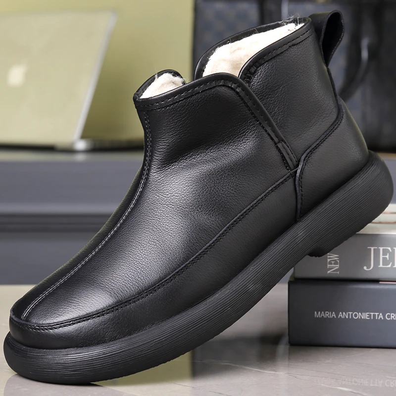 25001渡诺班尼羊毛雪地靴男款冬季加绒棉皮鞋男东北防滑保暖皮鞋