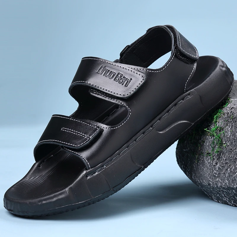 5816渡诺班尼新款厚底凉鞋外穿软底软面男士休闲沙滩鞋真皮皮凉鞋