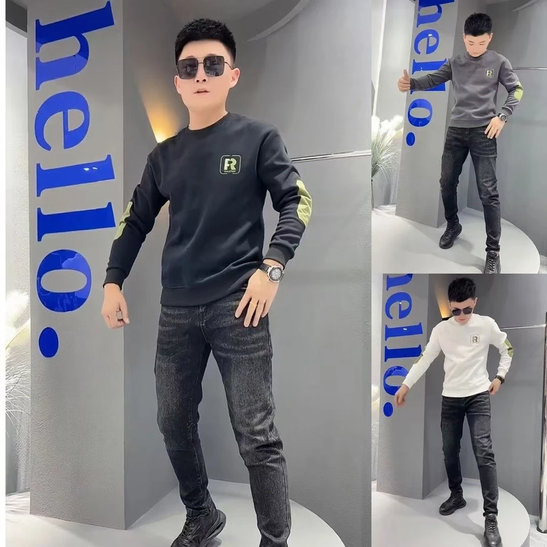 个性潮流重磅圆领卫衣痞帅街头宽松休闲秋季印花时尚男士潮流卫衣