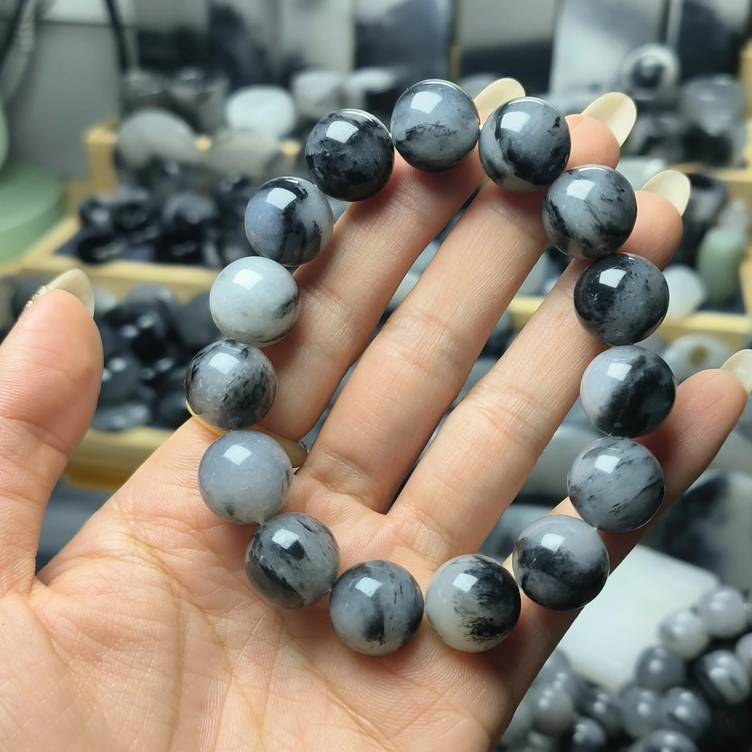 戈壁青花精品卡14串扳指意境原石指串扣把件摆件