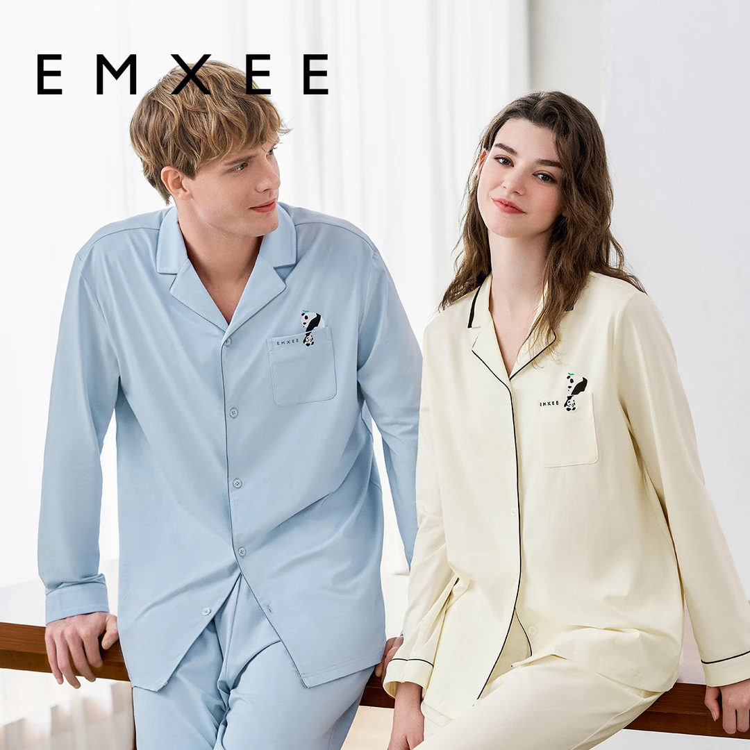 【年终抢购】嫚熙女士睡衣女款长袖男士情侣熊猫家居服套装