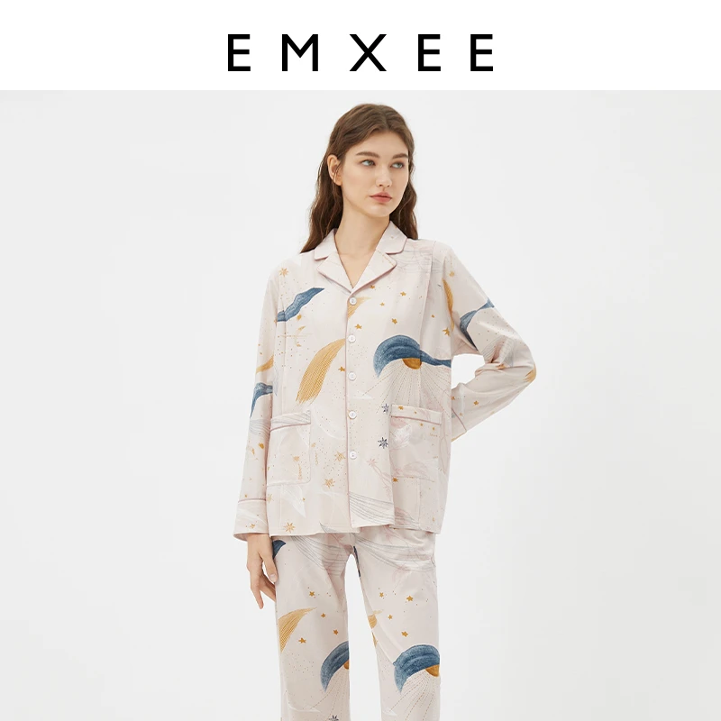 【官方正品】嫚熙孕妇睡衣秋冬舒适棉印花月子服孕妇哺乳衣家居服女