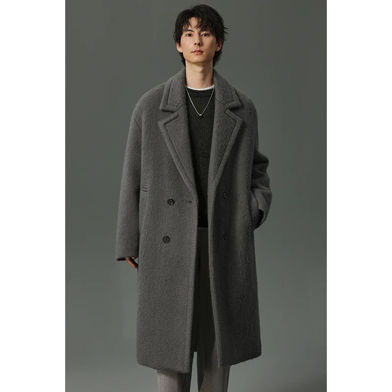 秋冬绵羊毛大衣重磅加厚保暖男士宽松休闲外套长款风衣男生大衣09