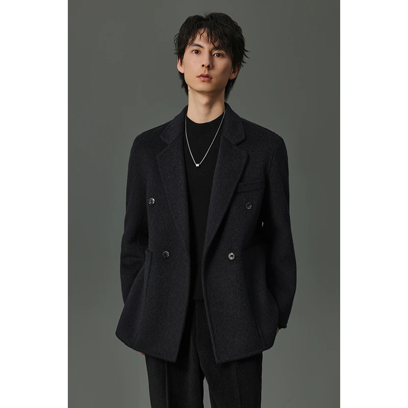 秋冬款70%双面绵羊毛高档西服男士休闲宽松双面呢保暖外套冬季X21