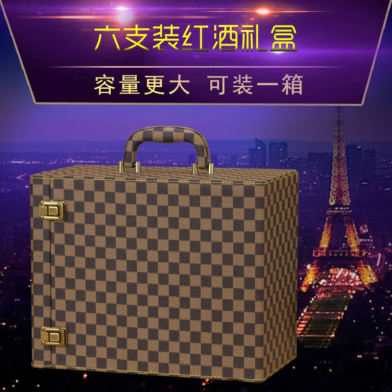 现货红酒箱六支装红酒包装盒礼品盒皮质葡萄酒木箱子6只红酒盒