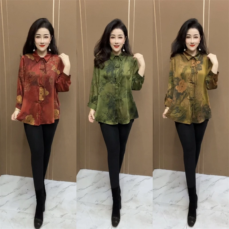 高档春夏中老年妈妈大码衬衫宽松遮肉丝缎九分袖防晒开衫上衣