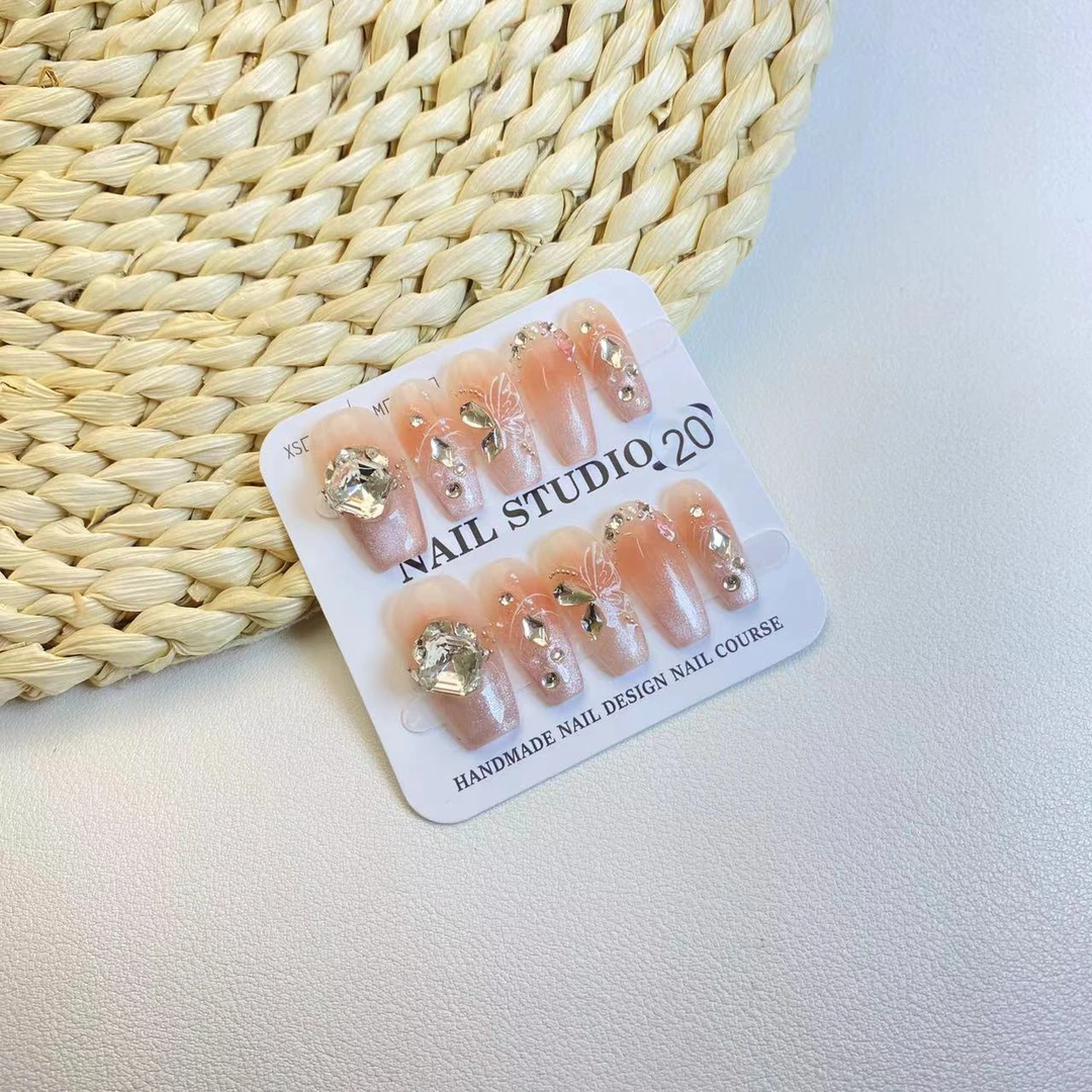 [C位-穿戴甲]20纯手工穿戴甲腮红猫眼蝴蝶冰透美甲显白清透