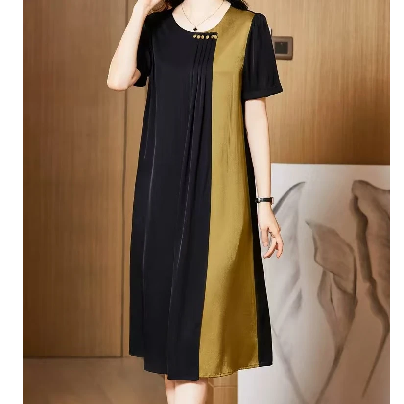 【YY650】高端精致撞色连衣裙2025女新款夏装高级感气质裙子女夏季