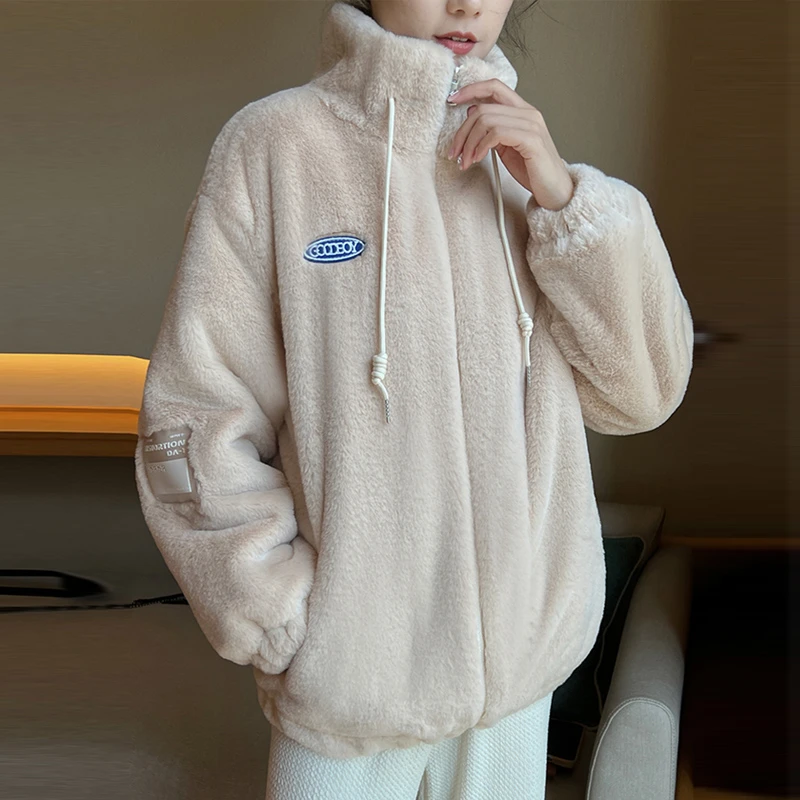 ⑤韩版新款加厚毛毛外套毛绒绒外套保暖棉服女秋冬宽松上衣