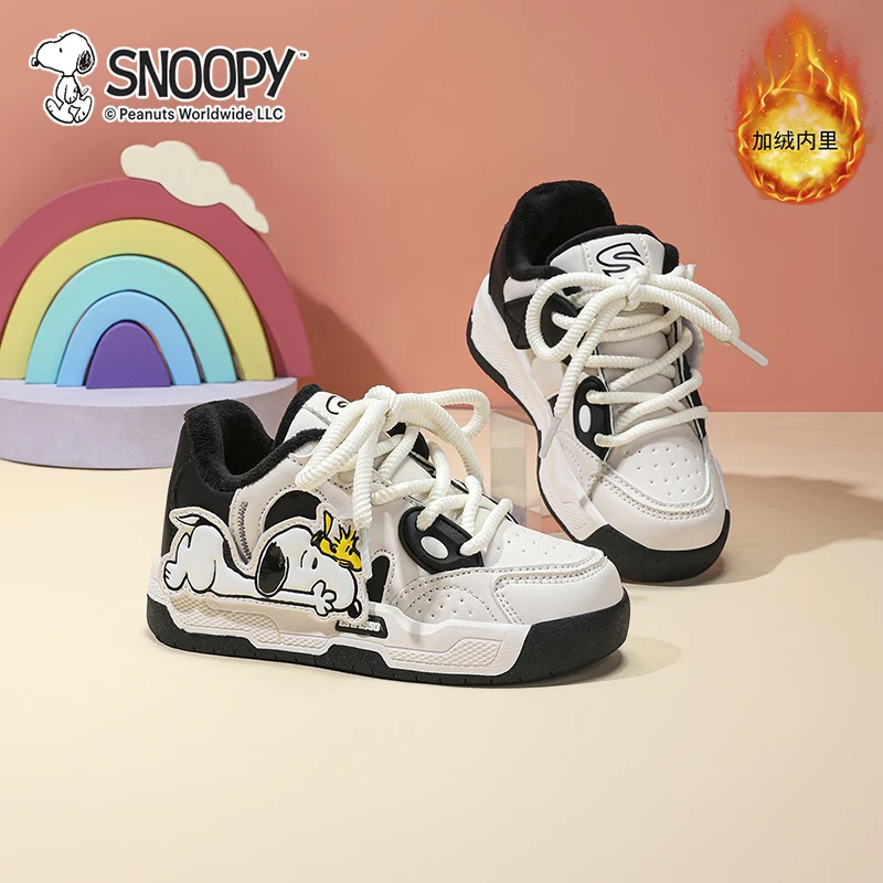 史努比男童棉鞋秋冬新款中大童小学生时尚百搭加绒保暖休闲运动鞋