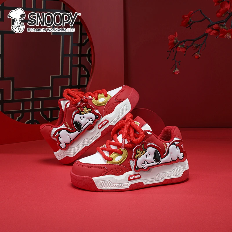 史努比儿童运动鞋子春秋季中大童男童女童新年红色国潮百搭休闲鞋