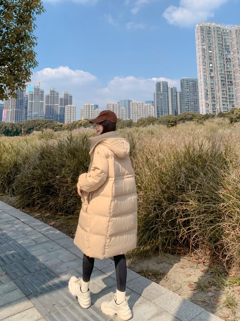 新款8866白鸭绒大被子加厚时尚长款外套连帽拼色极寒系列