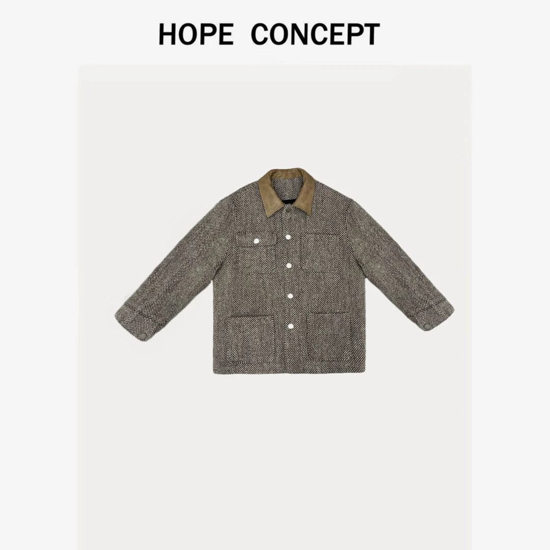 24218#HOPECONCEPT知识分子静谧高质感全毛系列 定制粗花呢大衣