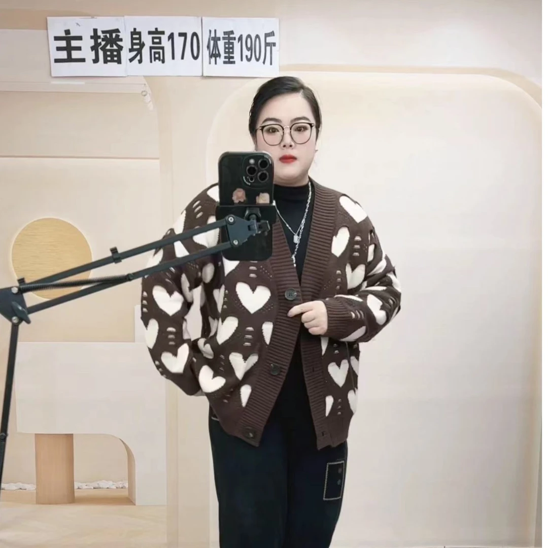 秋冬新款加厚爱心撞色韩系洋气慵懒风针织毛衣外套