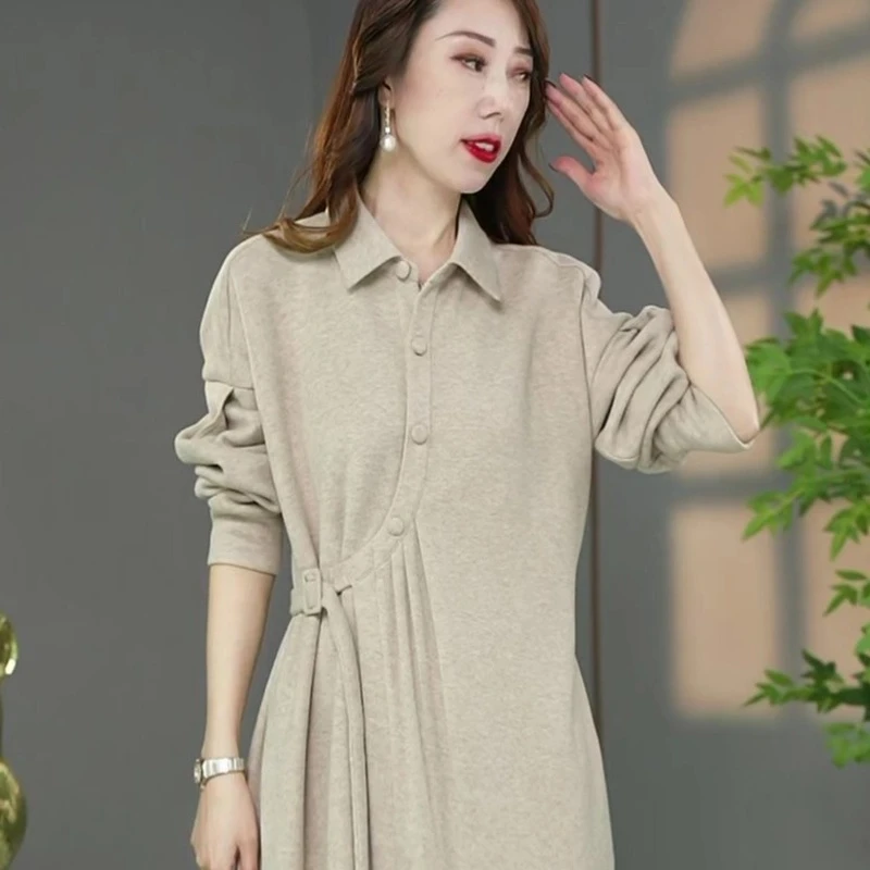 原创设计师款高货秋冬欧版洋气加厚衬衣裙遮肉显瘦连衣裙打底裙