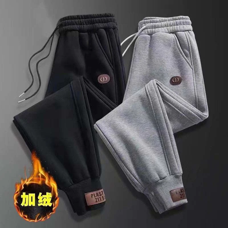 秋冬季加绒加厚休闲裤宽松运动裤松紧腰长裤潮流百搭束脚裤卫裤男