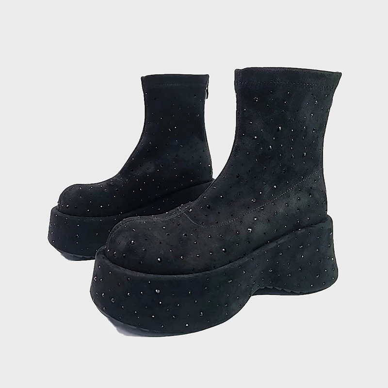 【小呆鸟专享】冬新款24时尚百搭厚底满钻水钻单里马丁靴