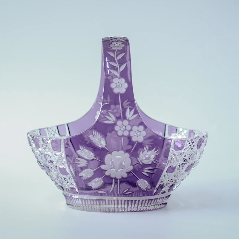 0180 水晶烟紫色复古厚重欧式果盘提篮玄关