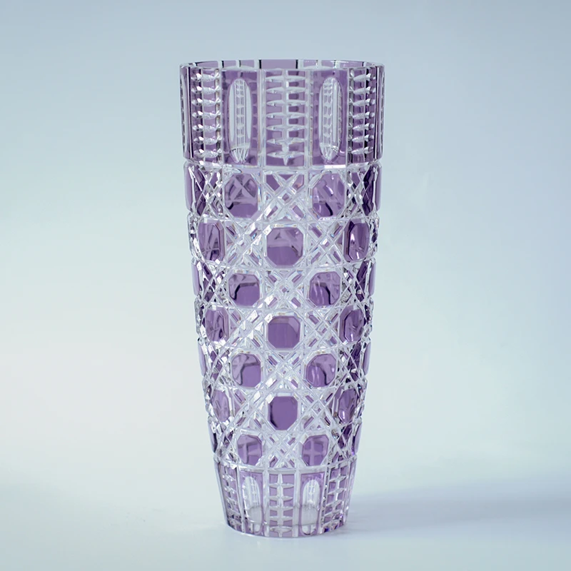 0182 水晶厚重欧式复古家居淡紫色经典雕纹花瓶