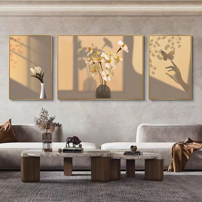 三联装饰画现代简约光影感静谧时光砂岩装饰画客厅餐厅卧室