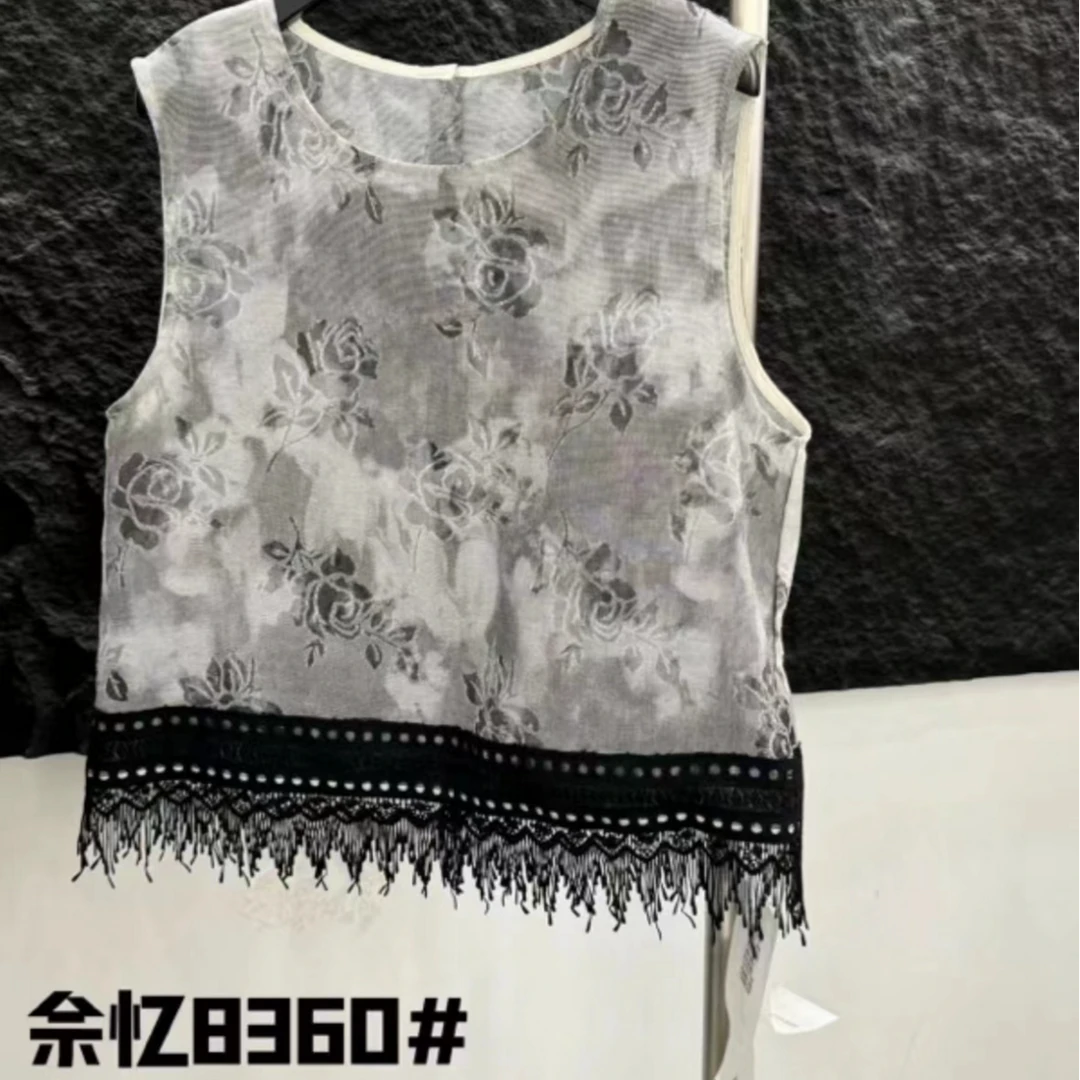 清——“8360流苏上衣”夏季圆领提花流苏无袖背心