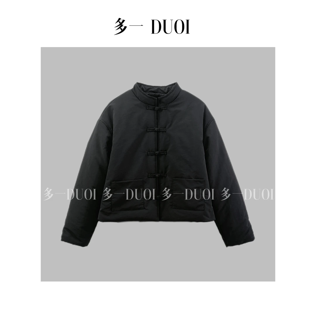 多一“南知”2024冬季中式纯色简约国风立领复古对襟盘扣外套