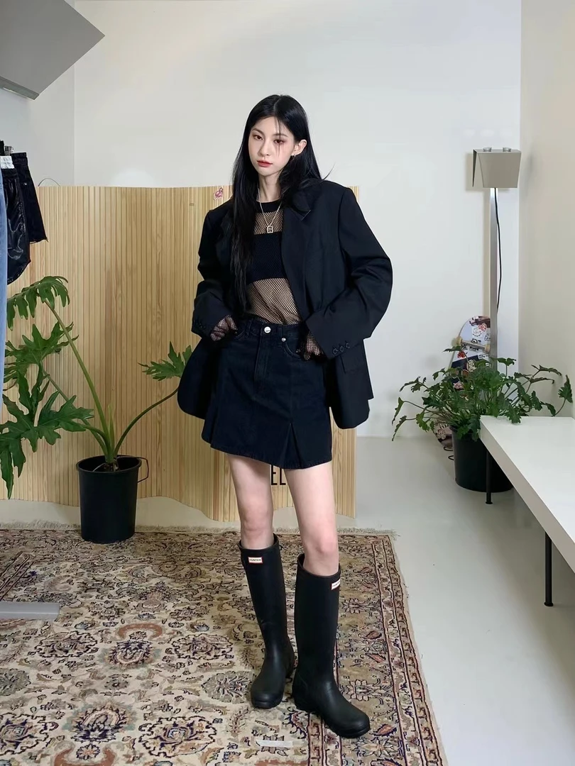 SPELLEDIT 百褶牛仔短裙 no退no换