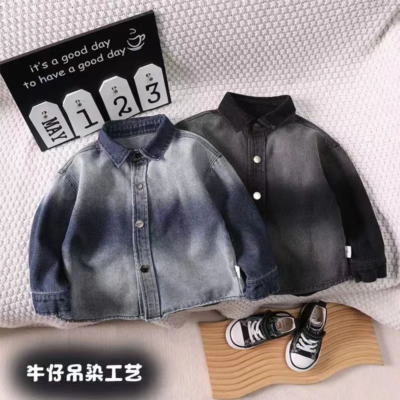 男童牛仔外套2024春款新品时尚宝宝长袖儿童新款洋气吊染衬衫潮