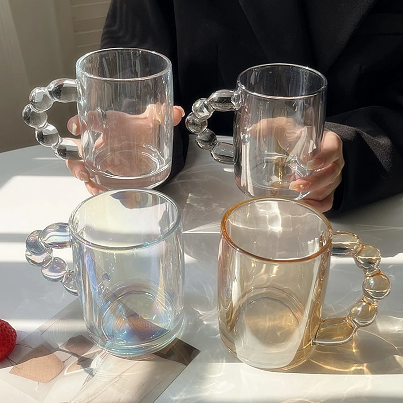 ins风玻璃杯泡泡杯带把手简约家用喝水杯小众女生高颜值咖啡杯子