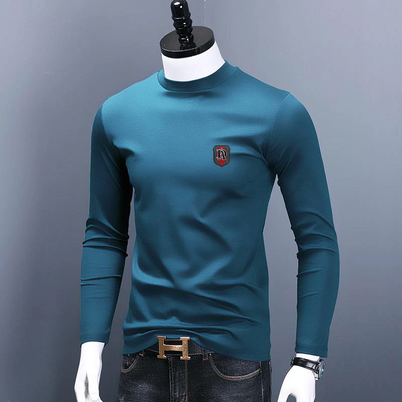 小高领打底衫男内搭 修身中领丝光棉秋季小高圆领t恤长袖薄款百搭